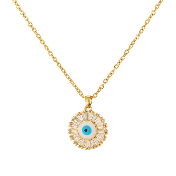 Radiant Sunburst Evil Eye Pendant | 18K Gold Plated | CZ Halo - Picture 1 of 2